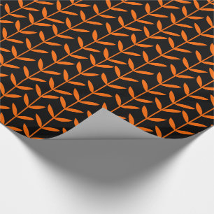 Papel De Regalo Leaf Stems - Naranja en negro