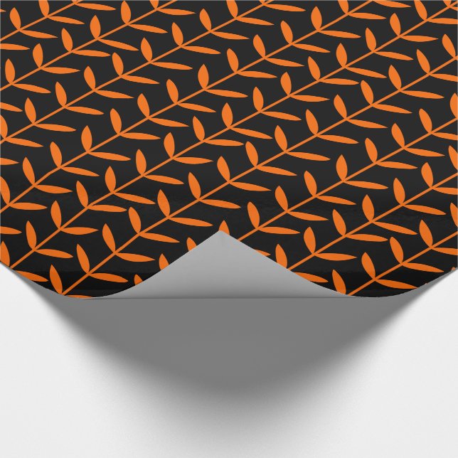Papel De Regalo Leaf Stems - Naranja en negro (Esquina)