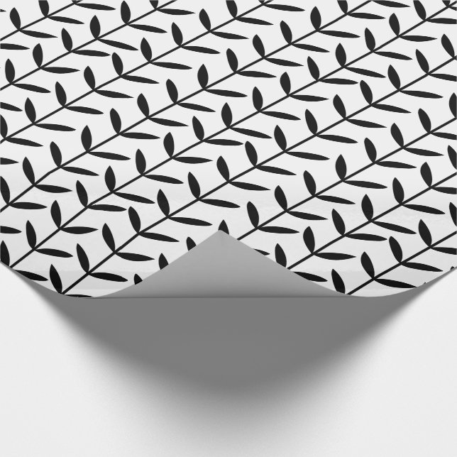 Papel De Regalo Leaf Stems - Negro sobre blanco (Esquina)