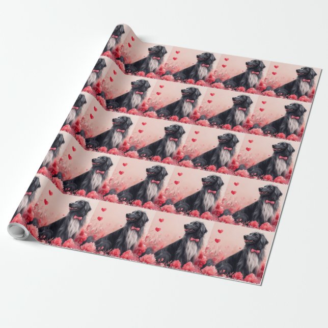 Papel De Regalo Lebrel afgano con rosas - Día de San Valentín  (Desenrollado)