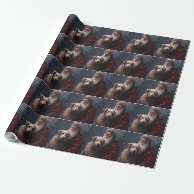 Papel De Regalo Lebrel con Santa Claus Navideña Navidad (Desenrollado)
