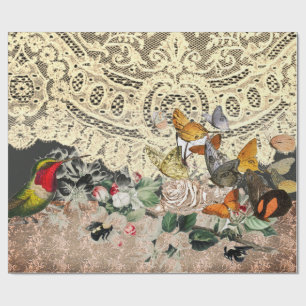 PAPEL DE REGALO LECHE DE HUMMINGBIRD Y FLORES