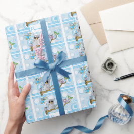 Papel De Regalo Lechuza azul | Temática de ducha