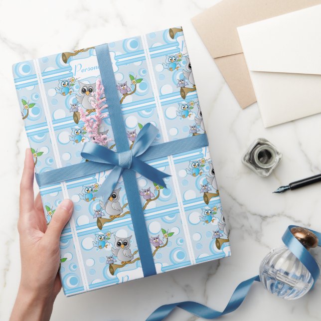 Papel De Regalo Lechuza azul | Temática de ducha (Regalar)