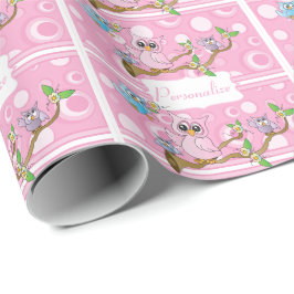 Papel De Regalo Lechuza Bebé Rosa | Temática de ducha