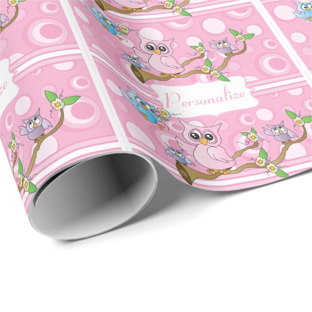 Papel De Regalo Lechuza Bebé Rosa | Temática de ducha (Esquina del rollo)