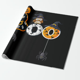 Papel De Regalo Lechuza Boo De Halloween Con Arañas Gorras De Bruj