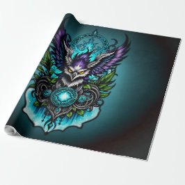 Papel De Regalo Lechuza con elementos mágicos.