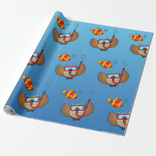 Papel De Regalo Lechuza con máscara de buceo y pescado tropical