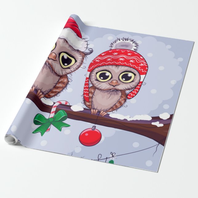 Papel De Regalo Lechuza dulce en Navidades (Desenrollado)