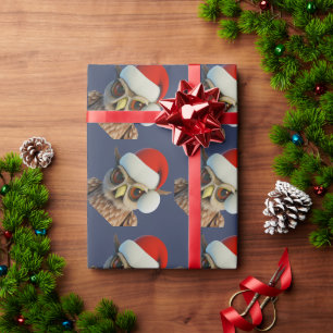 Papel De Regalo Lechuza Navidad divertida con sombrero Santa