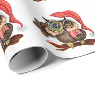 Papel De Regalo Lechuza pequeña en Navidades Gorra y regalo - Per