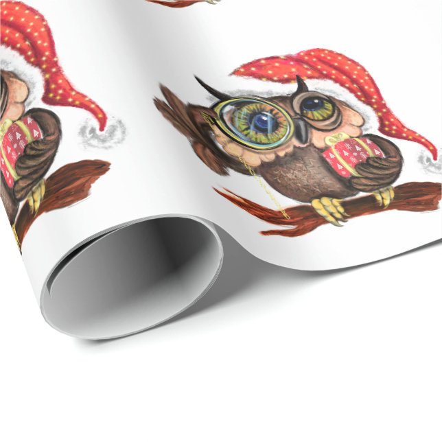 Papel De Regalo Lechuza pequeña en Navidades Gorra y regalo - Pers (Esquina del rollo)