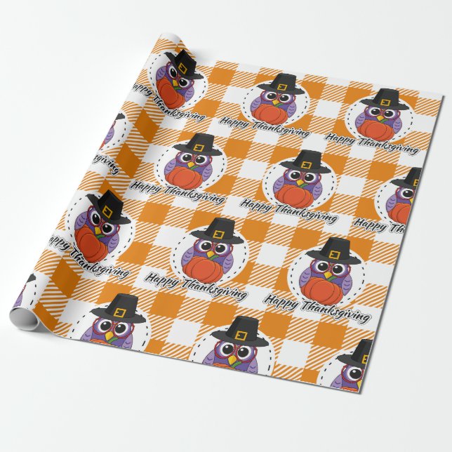 Papel De Regalo Lechuza peregrina sobre Naranja sembrada - Feliz D (Desenrollado)