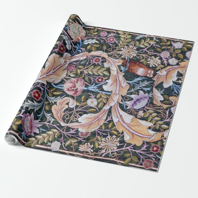 Papel De Regalo Lechuza y flores, William Morris (Desenrollado)