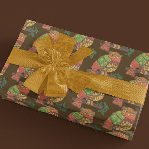 Papel De Regalo Lechuzas de arte popular en ramas en todas las oca