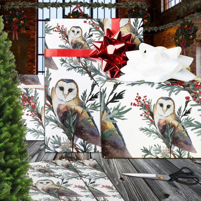 Papel De Regalo Lechuzas De Barro En Un Bosque De Bosques De Árbol (Barn Owls In A Juniper Tree Woodland Forest Christmas Holiday Gift Wrapping Paper in 6 & 15 ' Rolls)