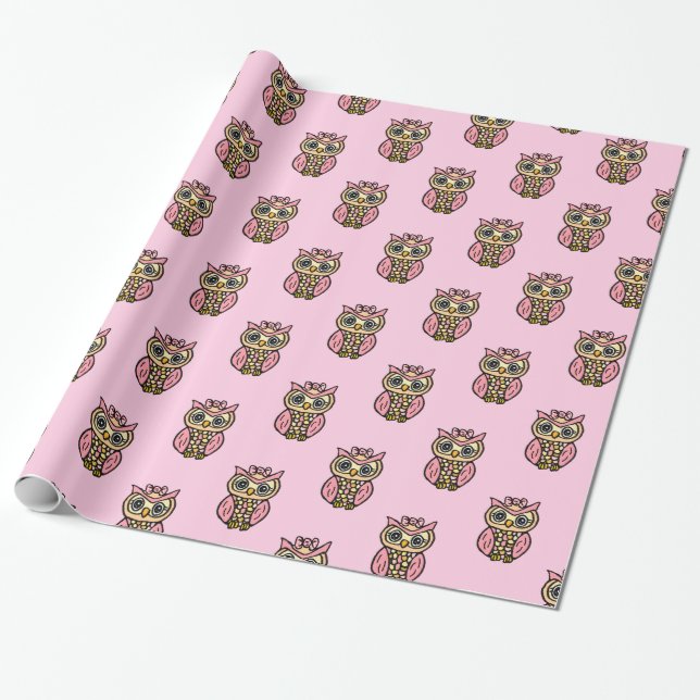 Papel De Regalo Lechuzas rosadas caprichosas (Desenrollado)