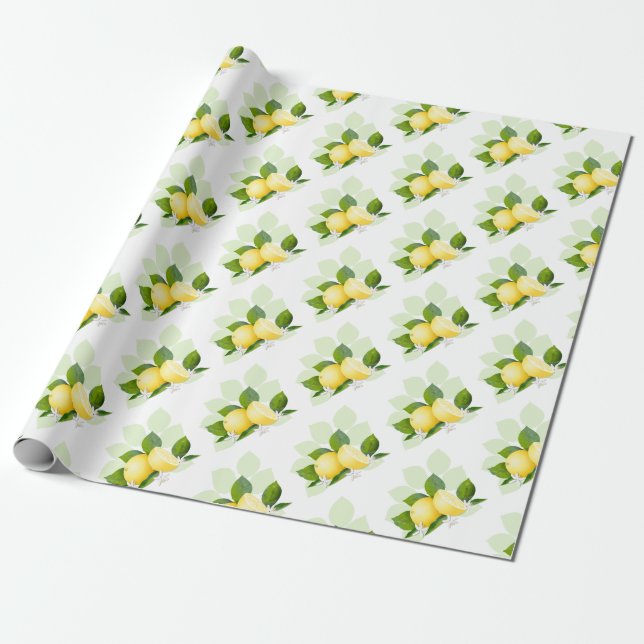 Papel De Regalo Lemon Citrus Fruit Botanical (Desenrollado)