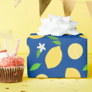 Papel De Regalo Lemon Floral Classic Navy Moda moderna sencilla
