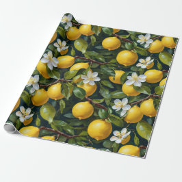 Papel De Regalo Lemon Fruit Blossom Art Pintar Patrón sin inconven