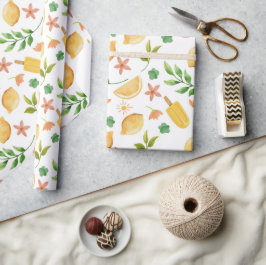Papel De Regalo Lemones acuarelas y partículas de verano