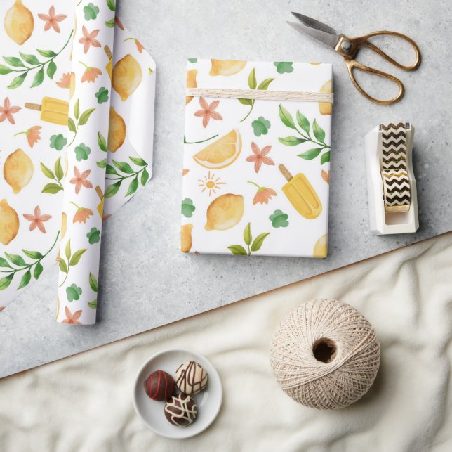 Papel De Regalo Lemones acuarelas y partículas de verano (Artesanía)