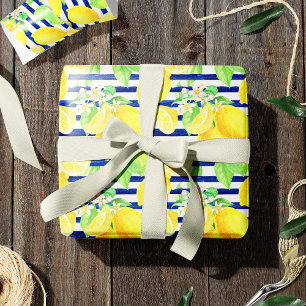 Papel De Regalo Lemones color agua de bonito en franjas azules