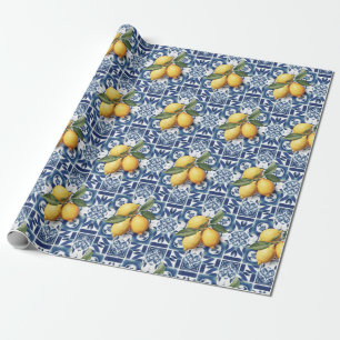Papel De Regalo Lemones de azulejos azules de Amalfi