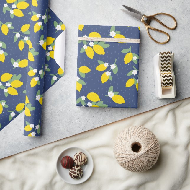 Papel De Regalo Lemones de época y patrón de vegetación (Artesanía)