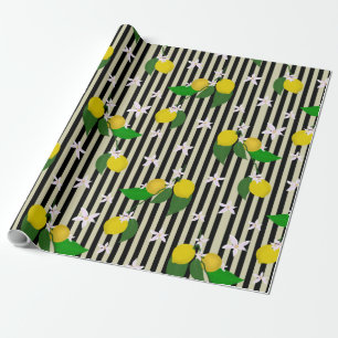 Papel De Regalo Lemones y flores en franjas