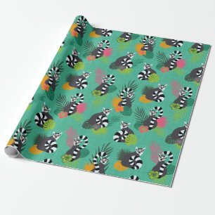 Papel De Regalo Lemurs tropicales - Aquamarina