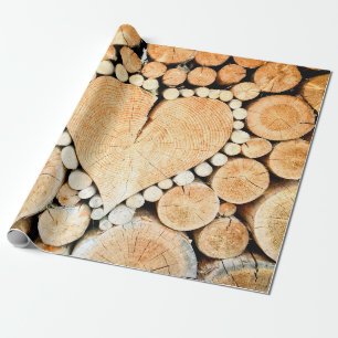 Papel De Regalo Leña de troncos de madera para el corazón leña