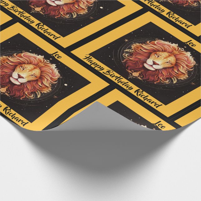 Papel De Regalo Leo Añadir nombre Cumpleaños Regalo Zodiac (Esquina)