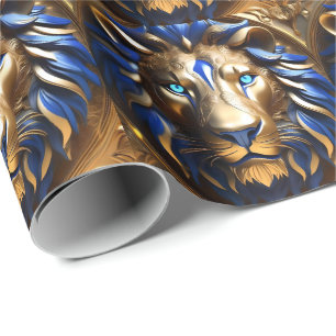 Papel De Regalo León Azul Y Oro De Zafiro,