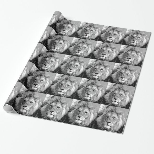 Papel De Regalo León blanco negro (Desenrollado)