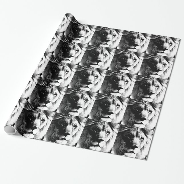 Papel De Regalo León blanco y negro (Desenrollado)