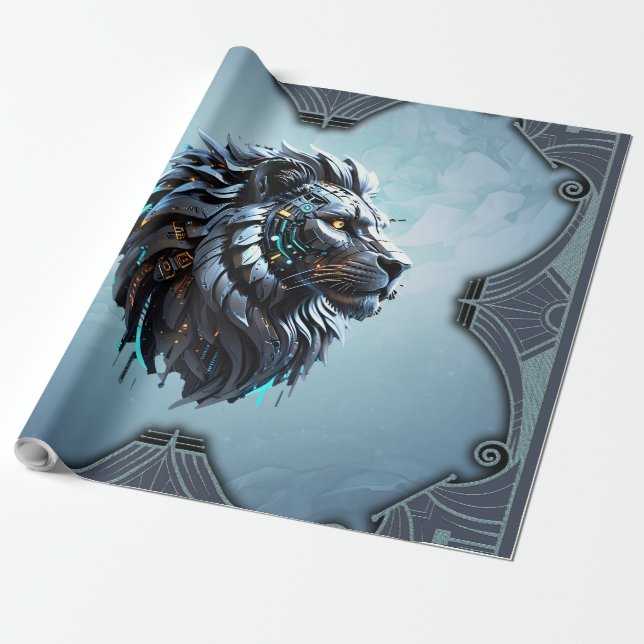 Papel De Regalo León cibernético La fusión del poder y la tecnolog (Desenrollado)