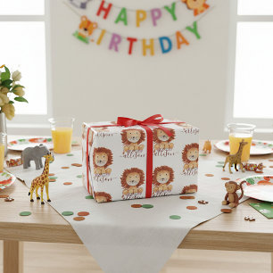 Papel De Regalo León dibujado a mano adorable personalizado para n
