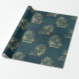 Papel De Regalo León heráldico de color azul verdoso y dorado