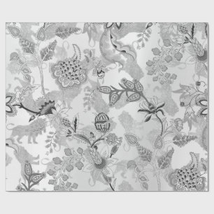 Papel De Regalo Leones del Jardín Mágico Floral Gris Plateado Lux 