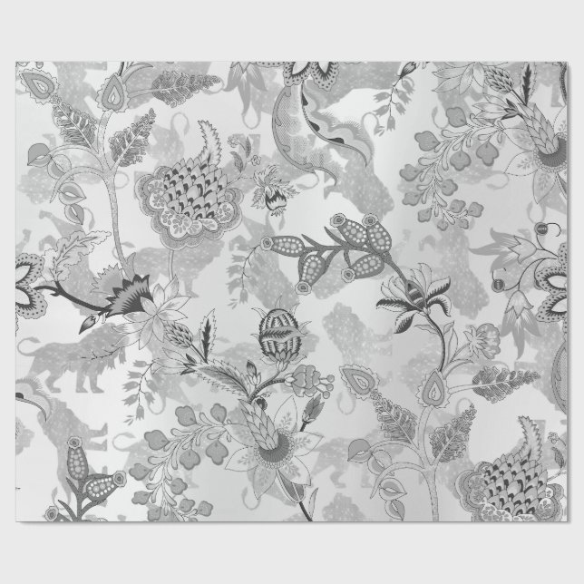 Papel De Regalo Leones del Jardín Mágico Floral Gris Plateado Lux  (Superficie plana)