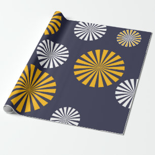 Papel De Regalo Leones estilizados, azul marino, amarillo, blanco