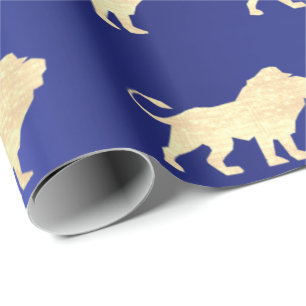 Papel De Regalo Leones Foxier Gold Glam VIP Metálico Sapphire Azul