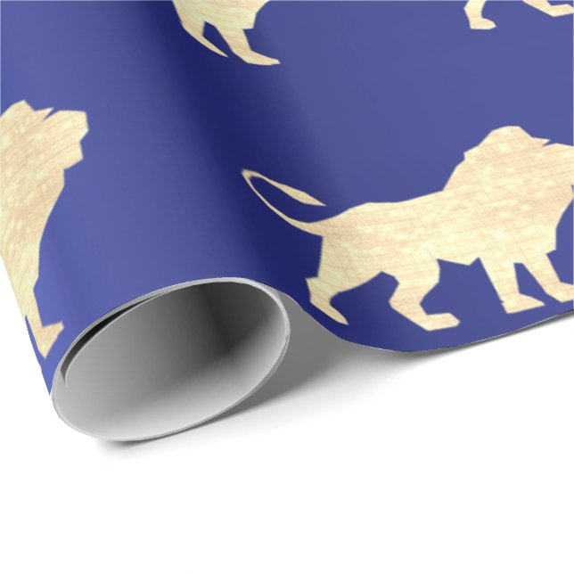 Papel De Regalo Leones Foxier Gold Glam VIP Metálico Sapphire Azul (Esquina del rollo)