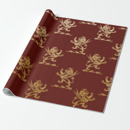 Papel De Regalo Leones Reales de Oro León Fairly King Maroon Red H