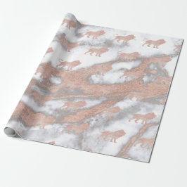 Papel De Regalo Leones Rosa Rosa Rosa Oro Mármol metálico Gris