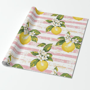 Papel De Regalo Leones y flores de época en franjas rosadas y blan