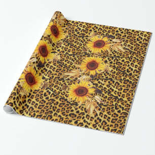 PAPEL DE REGALO LEOPARD IMPRESO FUR RIBBON Y SUFLORES