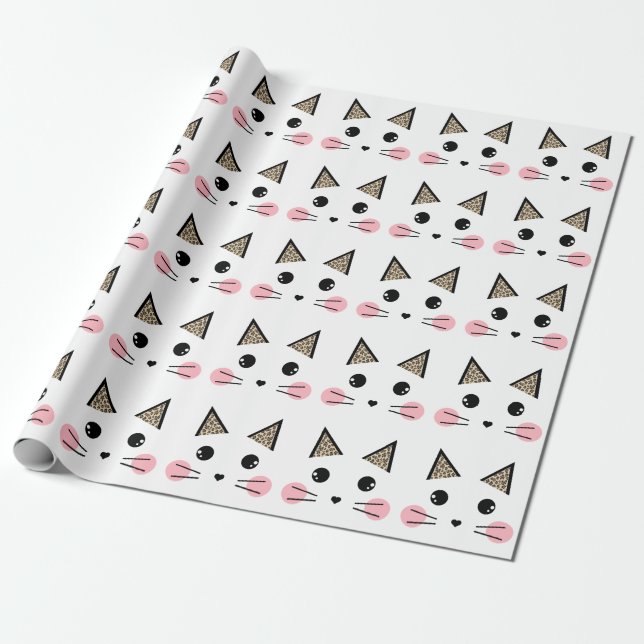 Papel De Regalo Leopard Print Ears Kitty Cat Face (Desenrollado)